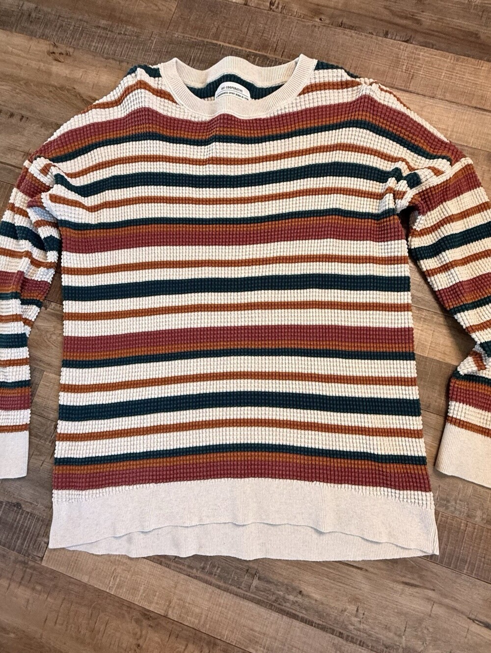 REI Co-op Striped Waffle Knit Pullover Sweater Women’s Large Multicolor Cotton‎